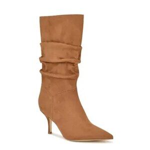159$ Nine West Mycki Pointy Toe Ruched Dress Boots Womens Size 6 US Dark Natural